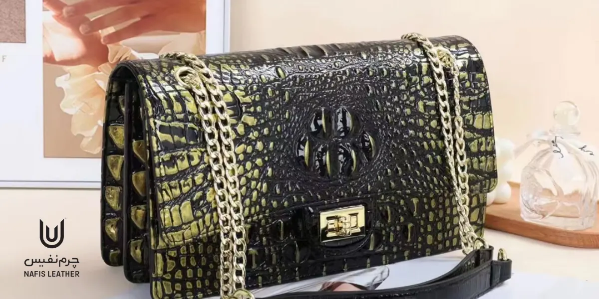 کیف دستی چرمی با طرح کروکدیل